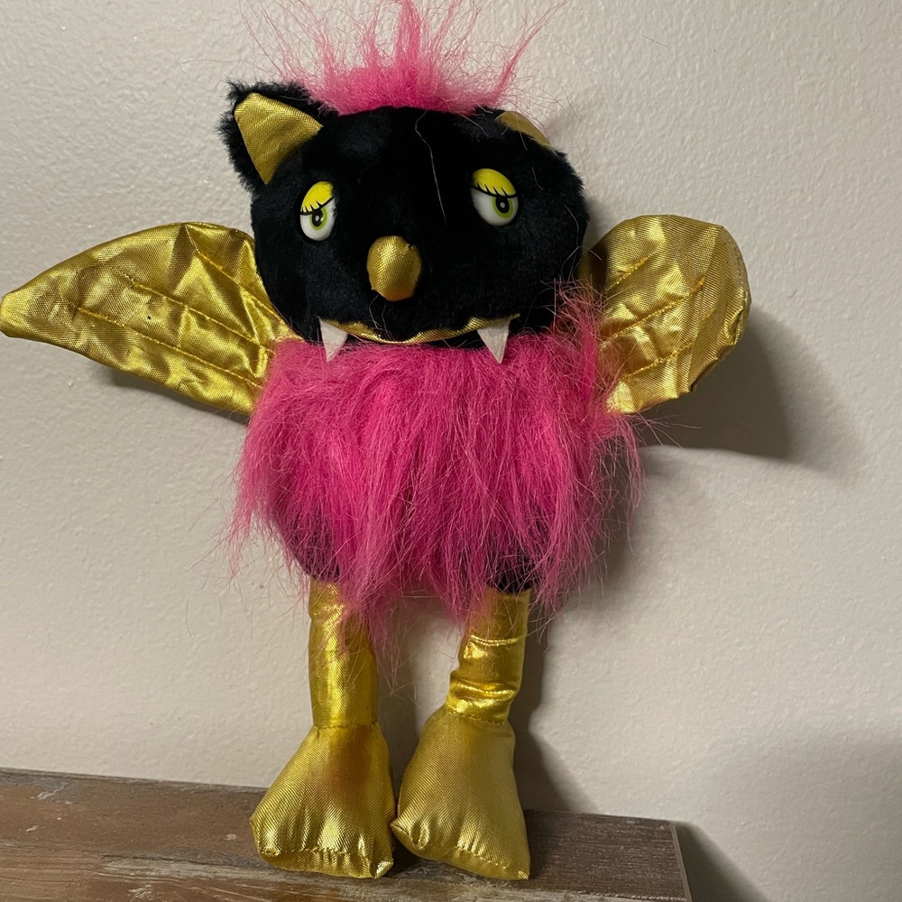 Goth Halloween Bat Plush Toy - Pink & Gold